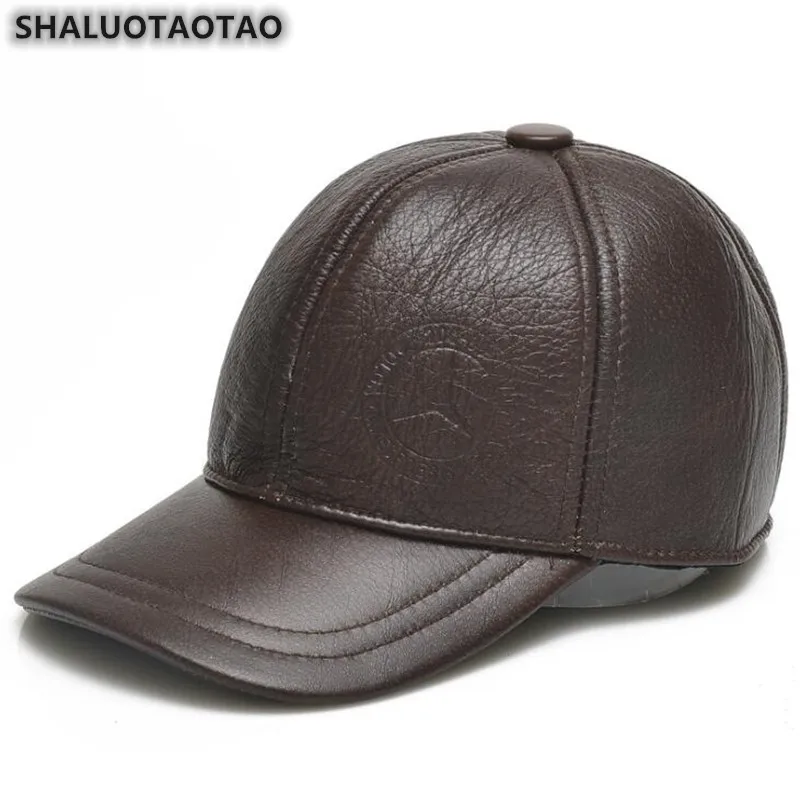 SHALUOTAOTAO тренд, Зимние теплые наушники, бейсболка, регулируемый размер, натуральная кожа, шапка для мужчин, утолщенная теплая Бейсболка