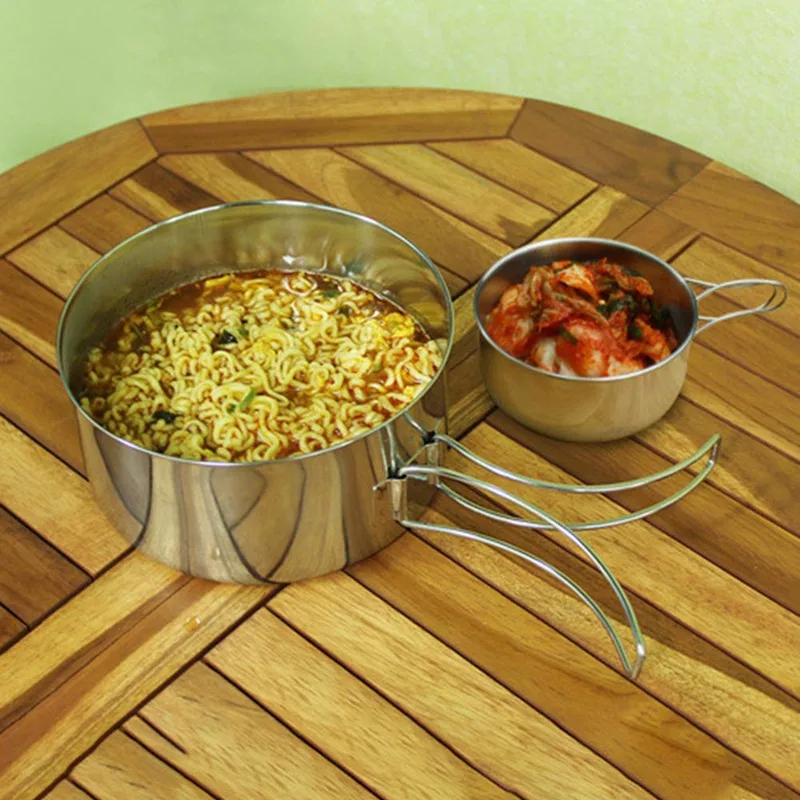 New 8Pcs Outdoor Picnic Pot Pan Kit Stainless Steel Backpacking Cookware Plate Bowl Cup Pan Cover for Camp Hiking Cooking Set