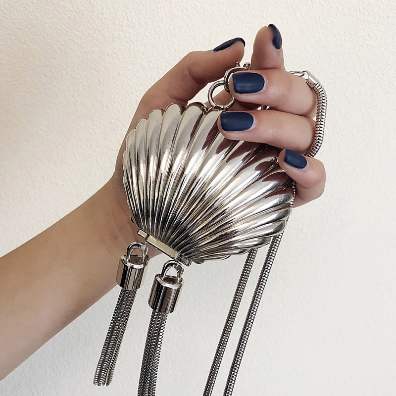 

Personality Mini Shell Bag Metallic Bag 2020 New Women Handbag Fashion Luxury Designer Chain Shoulder Crossbody Bag Lady Purses