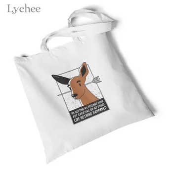 

Lychee Harajuku Cartoon Letter Print Women Canvas Bag Enviromental Large Handbag Shoulder Bag Reusable Storage Shopping Bag