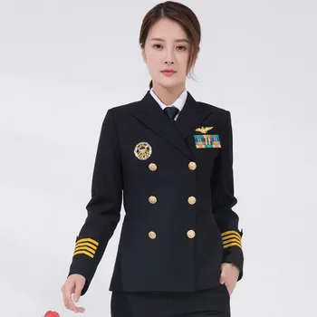 

Female Streetwear Business Outfit Navy uniform Captain Suits Slim Fit Outwear Pants Skirt Sets High Quality Casual Women Costume