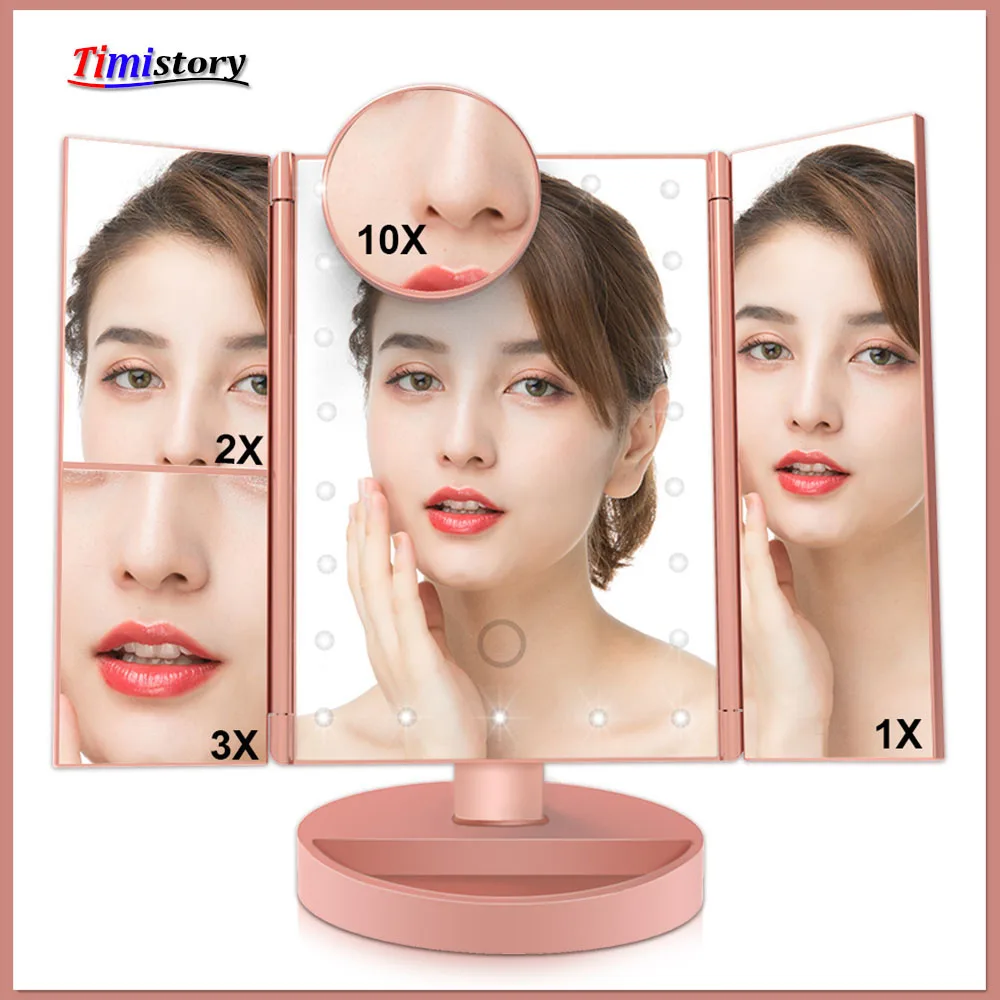 

Makeup Mirror with 22 Lights LED Table Desktop Makeup 1X/2X/3X/10X Magnifying Mirrors 3 Folding Adjustable Mirror Touch Screen