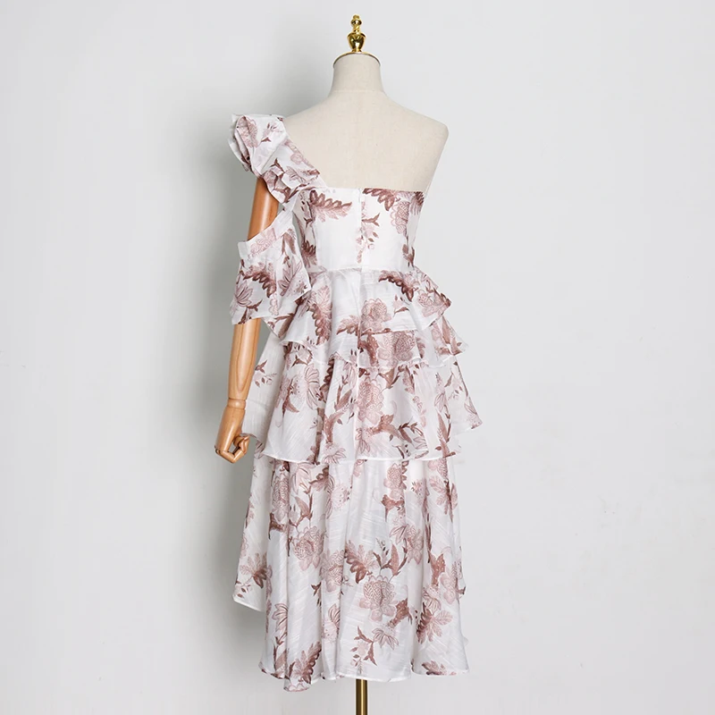 主 (2).JPG TWOTWINSTYLE Spring Asymmetrical Print Womens Dress One Shoulder Sleeveless Ruffle Dresses Female 2020 Spring Fashion New