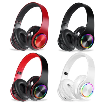 

Wireless Bluetooth Stereo Headphones Comfortable And Foldable Built in Microphone Strong Bass Earphones With Colorful LED Light
