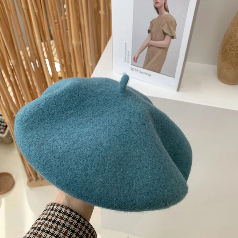Luna&Dolphin Women 90%Wool Mushroom Rimi Blue Berets Autumn Winter Deep Eaves Knitting Artist Cap Painter Beanie Hat Sweet Color Luna&Dolphin Women 90%Wool Mushroom Rimi Blue Berets Autumn Winter Deep Eaves Knitting Artist Cap Painter Beanie Hat Sweet Color