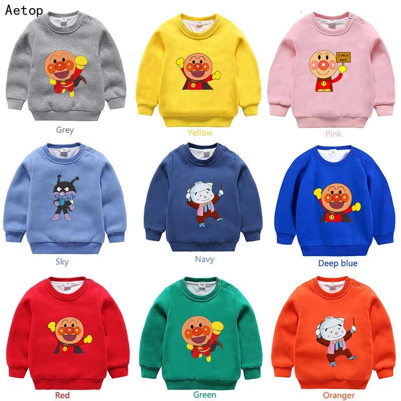 От 3 до 9 лет аниме Anpanman плюс бархатный свитер для мальчиков и девочек смешной Сращивание Цвет ребенок o-образным вырезом Топы Дети мультфильм ребенок
