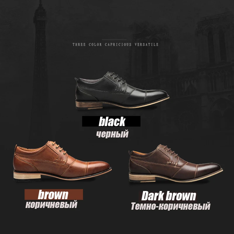 Men Dress shoes formal shoes men's Handmade business wedding Big Size genuine Leather Lace-up Male leather shoes