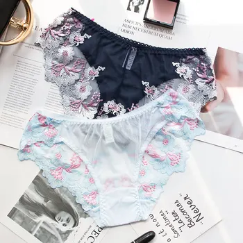 

Wasteheart Women Fashion Pink Trim Lace Embroidery Panties Cotton Bottom Low Waist Sexy Women Panties Underwear Lingerie Briefs