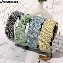 

New Fashion Raffia Lace Knotted Headband For Woman Gold Straight Hairband Ladies Braided Head Buckle Hair Accessories Bezel