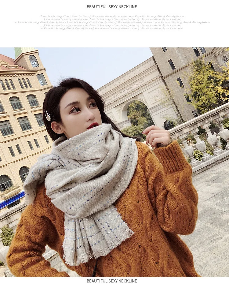 Осенне-зимний шарф в горошек Женская Корейская версия имитация кашемира очень большой толстый теплый платок двусторонний полосатый st