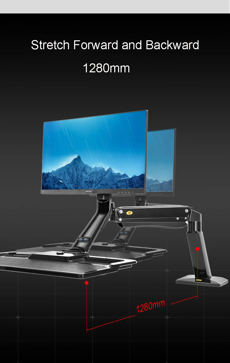 NB40 Ergonomic Height Adjust Computer Sit Stand Workstation 22-32 Inch Monitor Mount Bracket with Keyboard Plate Desk Stand 9 NB40 Ergonomic Height Adjust Computer Sit Stand Workstation 22-32 Inch Monitor Mount Bracket with Keyboard Plate Desk Stand 4