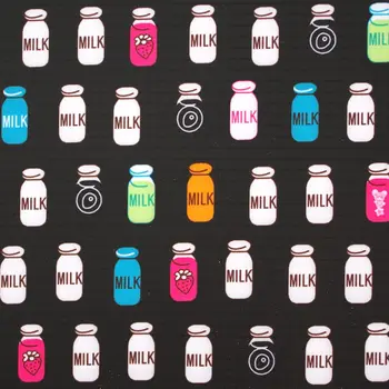 

1 yard Polyester/PVC coated Waterproof Fabric for bag, Milk bottles on black background (width=140cm)