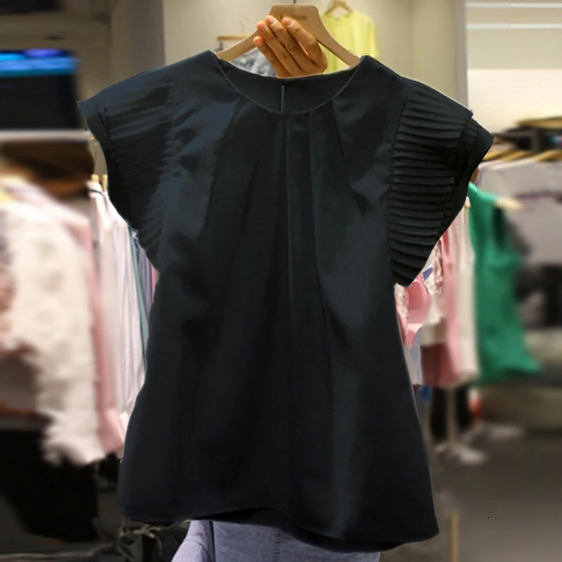 CHICEVER оборками белые женские топы и блузки с круглым вырезом короткий рукав тонкий черный женские рубашки корейская мода повседневная одежда новая