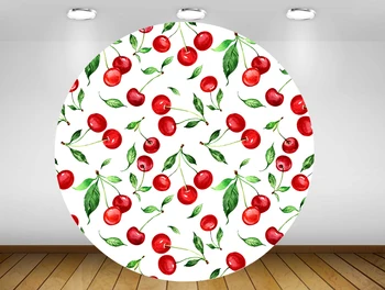 

Round circle background red Cherry girl baby shower birthday party decor candy table banner fabric YY-213