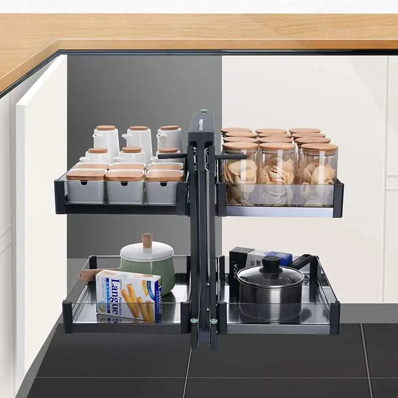 Kitchen cabinet corner baskets Multi-function storage rack corner racks  small monster pull basket turntable saucer