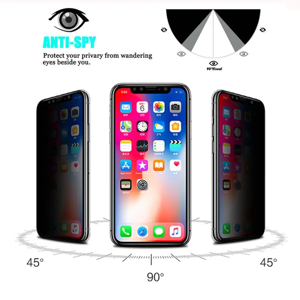 3D изогнутое полное покрытие анти шпион пип конфиденциальности экран протектор для iPhone X XS MAX XR 11 Pro Max 6 6S 7 8 Plus 9H закаленное стекло
