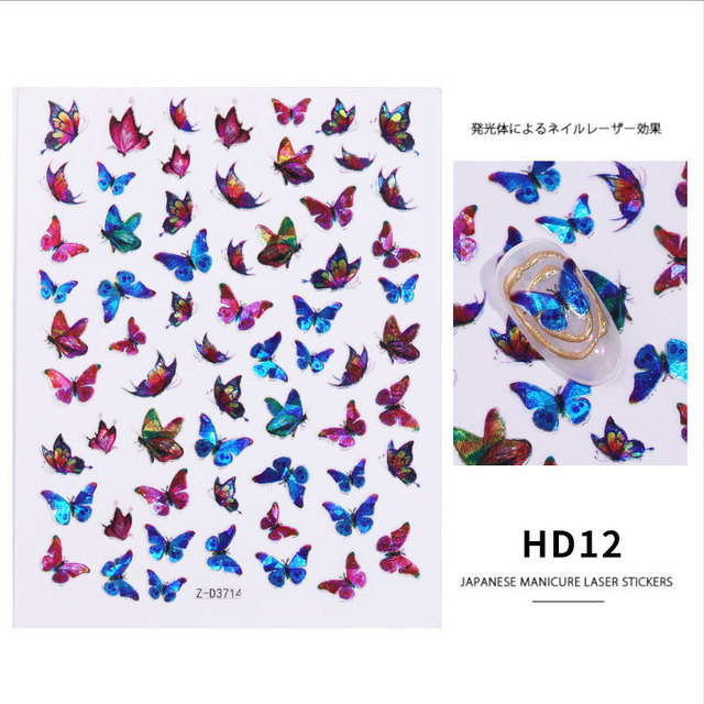 Butterfly Nail Art Stickers Adhesive Sliders Colorful Blue Flowers Nail Transfer Decals Foils Wraps Decorations Dropshipping