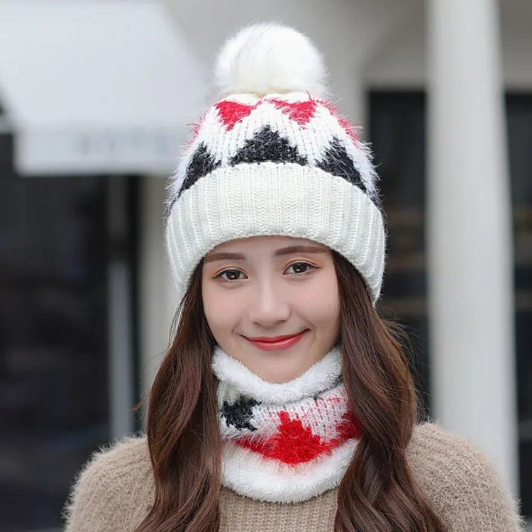 Bonnet d'hiver en tricot imprimé léopard avec pompons en fausse fourrure pour femme--(limenda