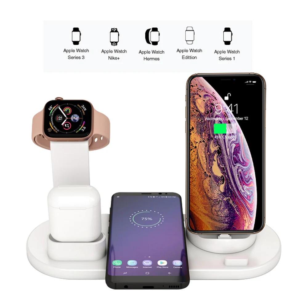 4 в 1 Беспроводное зарядное устройство Qi 10 Вт подставка для быстрой зарядки док-станции для Iphone 11 Pro Max XR XS MAX Apple Watch 4 3 2 Iwatch Airpods