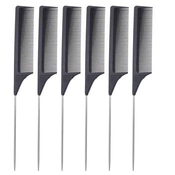 

6pcs Hairdressing Pointed Tail Comb Hair Comb Hair Cutting Comb Barber Tool Needle Pick Combs for Salon Barber Shop (Black)