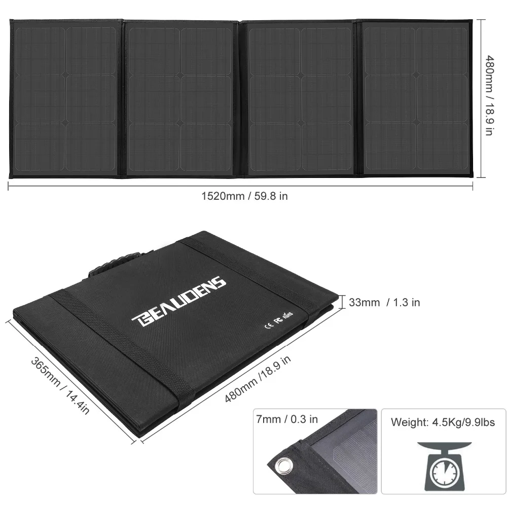 Beaudens 100W Панели солнечные клетки Зарядное устройство QC3.0 Быстрая зарядка для Мощность станция генератор и 18V устройств Спорт на открытом воздухе для путешествий