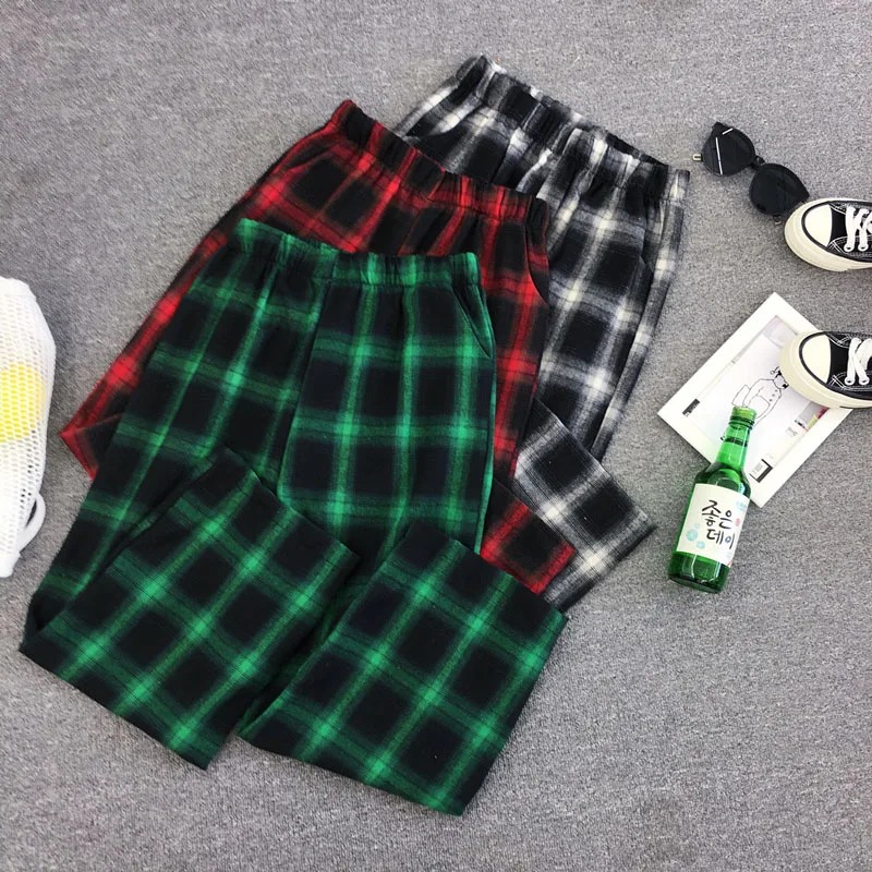 Bella Philosophy Autumn Harajuku Streetwear Plaid Pants Women High Waist Loose Wide Leg Pants Korean Hip Hop Men Trousers