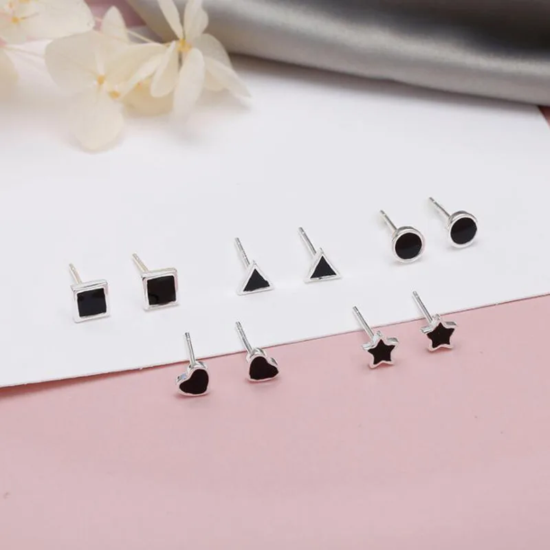 

Exquisite Trendy Real 925 Sterling Silver Enamel Stud Earrings For Women Statement Korean Elegant Triangle Round Heart Earring