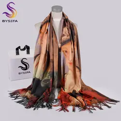 [BYSIFA] женские зимние кашемировые шарфы с принтом пашмины, новые брендовые кофейные длинные шарфы, шали, женские обертывания, шарф с