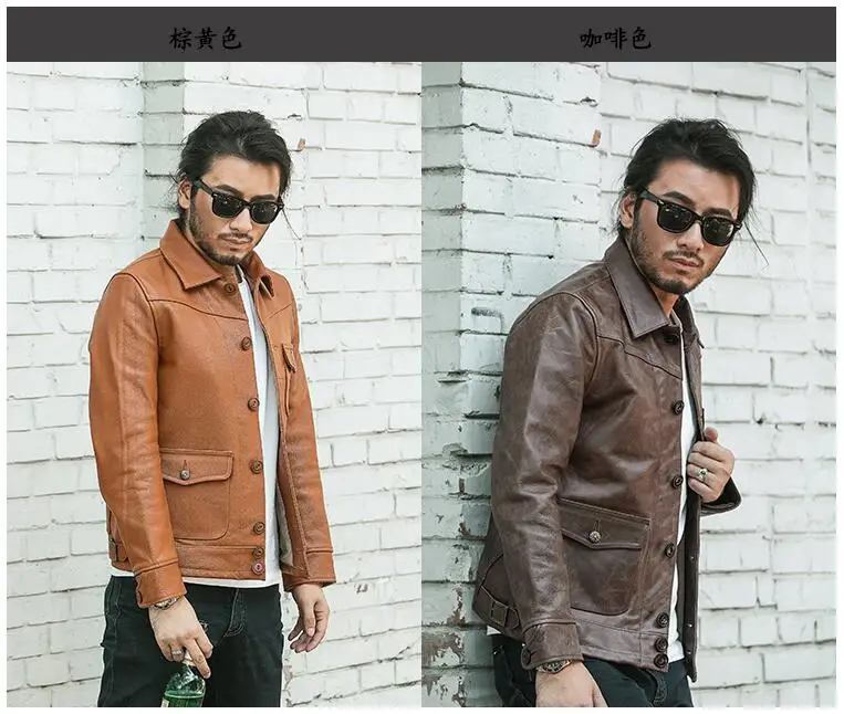 Top 2019 Dark Brown Men Japan Style Short Casual Leather Jacket Plus Size 3XL Genuine Cowhide Autumn Slim Leather COat FREE SHIPPING 1