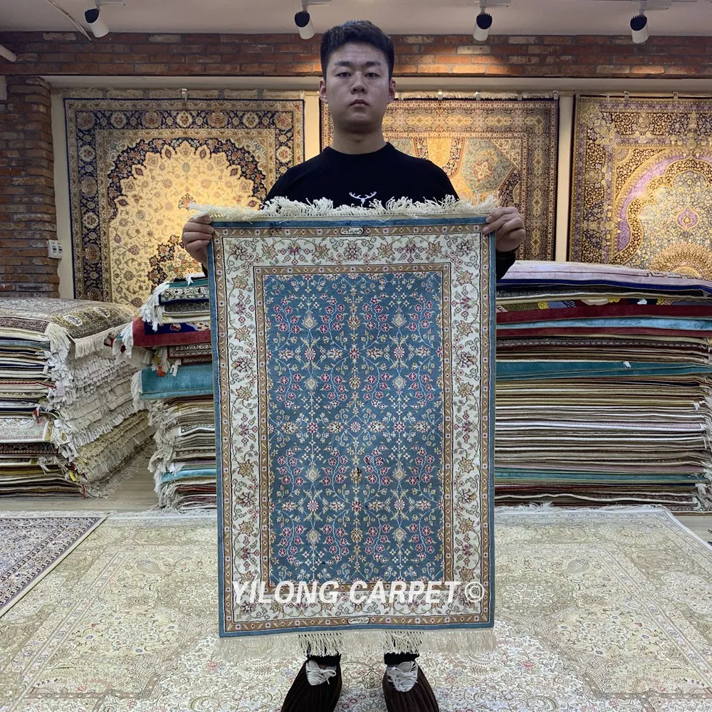 Yilong 2 'x 3' Восточный шелковый ковер персидский дизайн маленький синий (HF116B) |