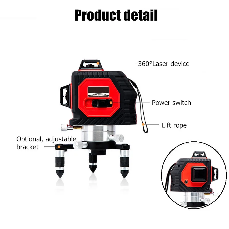 Эффективный 50 м красный луч линии 12 линий 360 градусов Поворотный Открытый режим-приемник и наклон Slash доступен автоматический линейный лазерный уровень