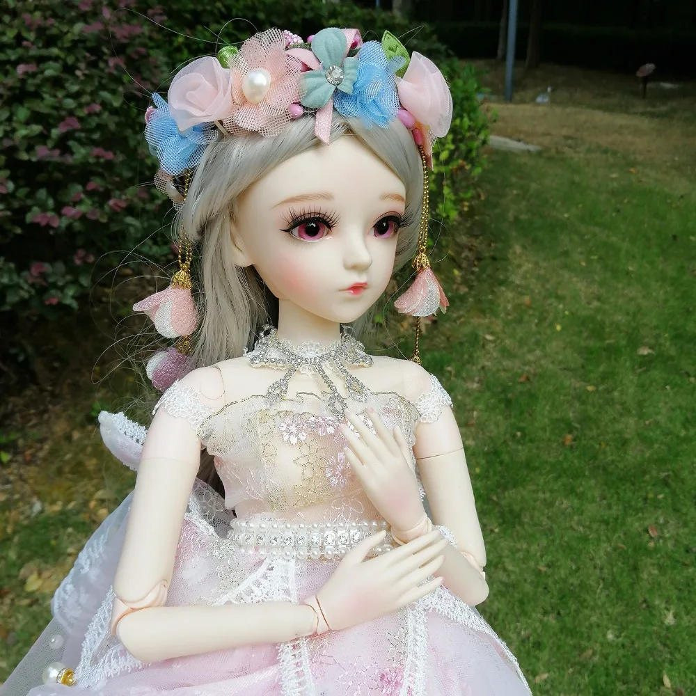 2" полный набор BJD кукла+ макияж ручной работы 24 дюймов 60 см EVA BJD леди+ стеклянные глаза+ аксессуары парики одежда обувь DA008-3L04