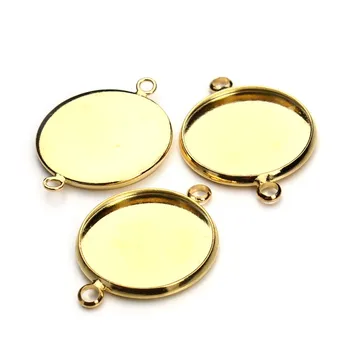 

10Pcs/lot 10/12/14/16/18/20mm Double Hole Connector Cabochon Blank Tray Base Round Cameo DIY Neckalce Bracelet Jewelry Making