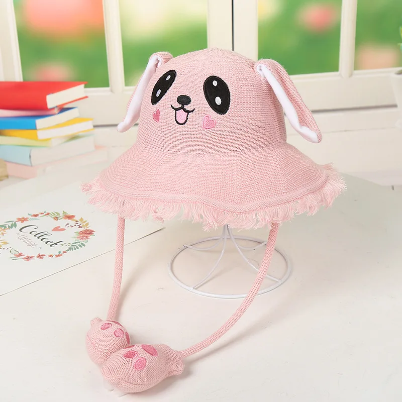 

Moved ears straw hat children's sunshade hat cute fisherman hat tide baby shade airbag cap