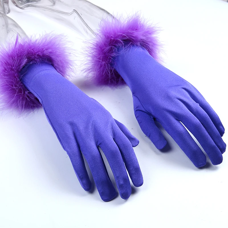 Женские Вечерние перчатки WannaThis, пушистые, сохраняющие тепло, одноцветные, элегантные, плюшевые, на запястье, варежки, перчатки, грелка для рук - Цвет: Purple
