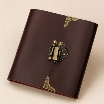 

Leather lock Wedding Guest Book/black scrapbook album gift set/400gsm leather photo album book baby large capacity