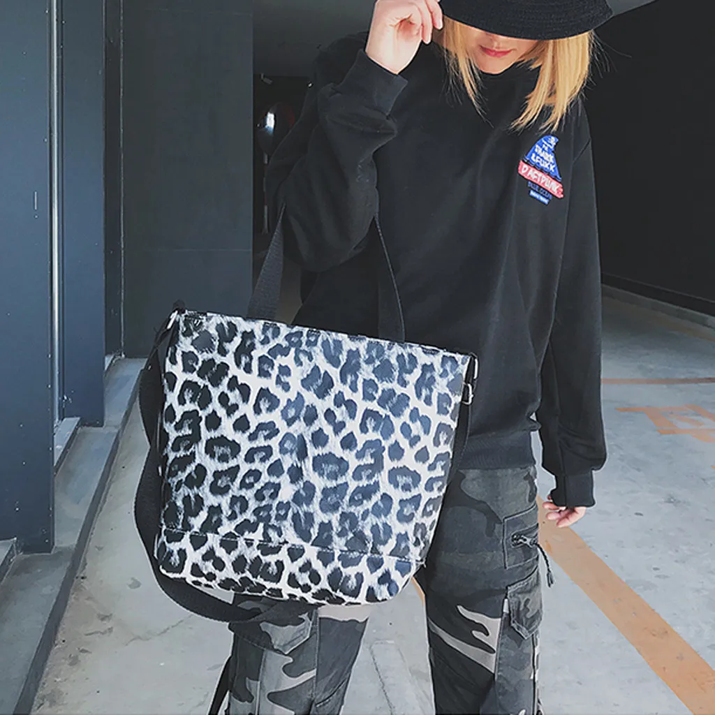 

Unisex Canvas Messenger Printing Leopard Shopping Bag Crossbody Bag Handle Bags