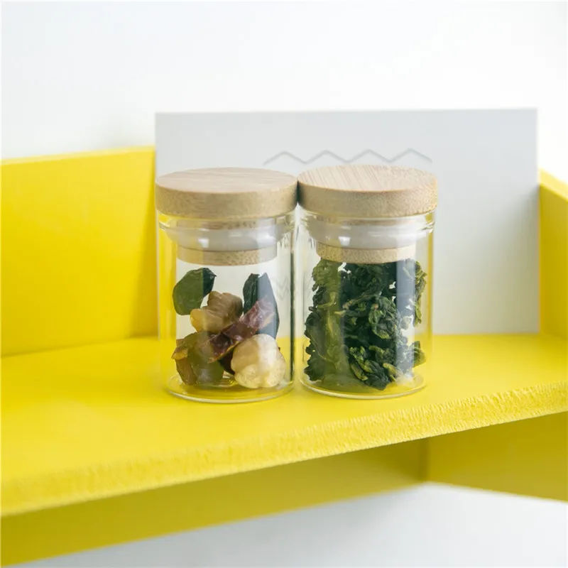 50pcs 15ml 30x40mm Glass Bottle With Bamboo Cap Glass Bottles Liquid Food Grade Tea Liquorice Candy Saffron Jars Vials 4