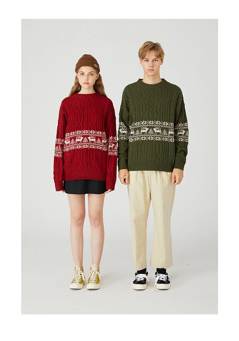 Вязаные Рождественские свитера с оленями для влюбленных, вязаные Рождественские свитера с елкой и снежинками для пар размера плюс