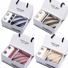 Мужской классический галстук 7,5 см шелковый галстук платок запонки галстук в полоску галстуки Набор свадебный подарок