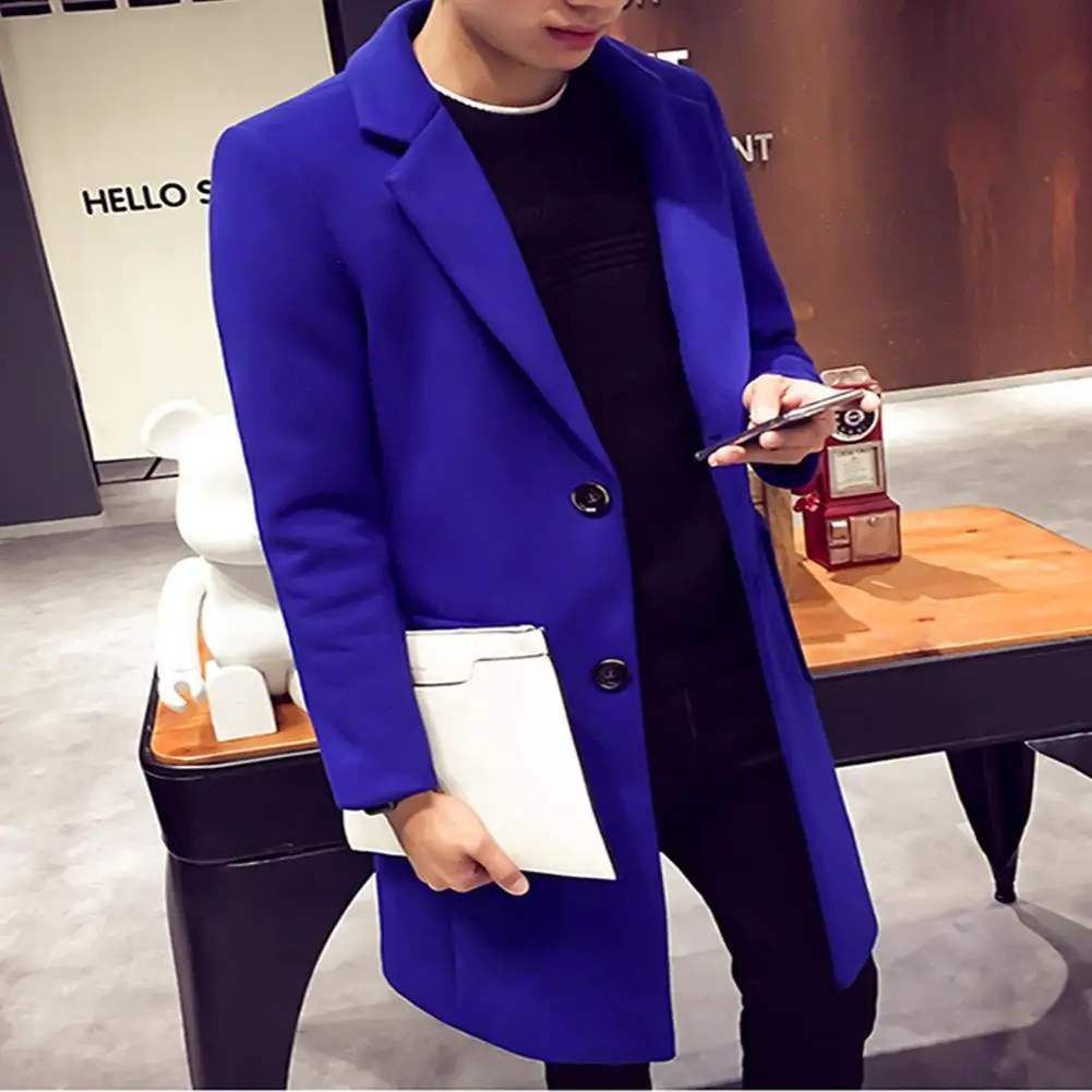 ZACOO мужское однобортное шерстяное пальто с v-образным вырезом и большим карманом, одноцветное пальто с отворотом средней длины