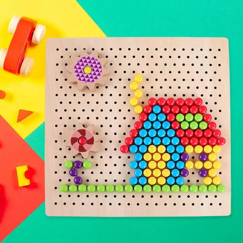 

1 Set Children Wooden Mushroom Nail Board Puzzle Assembling Inserting Toys Educational Didactical intelligent Games for Kids