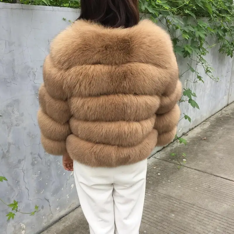 Женское качественное натуральное пальто из лисьего меха, натуральный мех лисы куртка, короткое зимнее пальто из лисьего меха, фабричная розничная