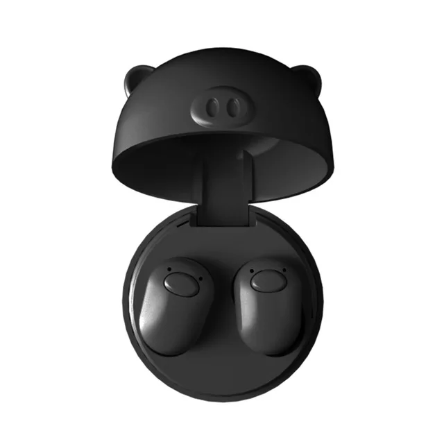 Беспроводные наушники-вкладыши, спортивные мини-наушники с мультяшной Свинкой, пара Bluetooth, креативные HIFI наушники для Iphone/huawei/samsung/Xiaomi - Цвет: Black