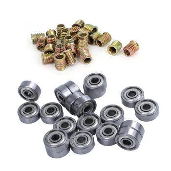 

25 Pcs M8 E-Nut Wood Insert Interface Screws Hex, Brass Tone with 20 Pcs 624ZZ 4mm x1m x5mm Carbon Steel Ball Bearings