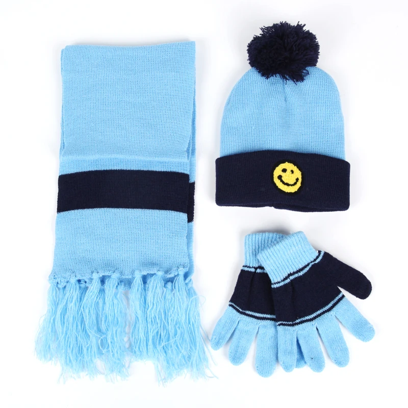 

3 Pieces Hat Scarf Gloves Set For Kids Knitted Warm Hat Scarves Set Gloves For Boys Girls Cute Warm New