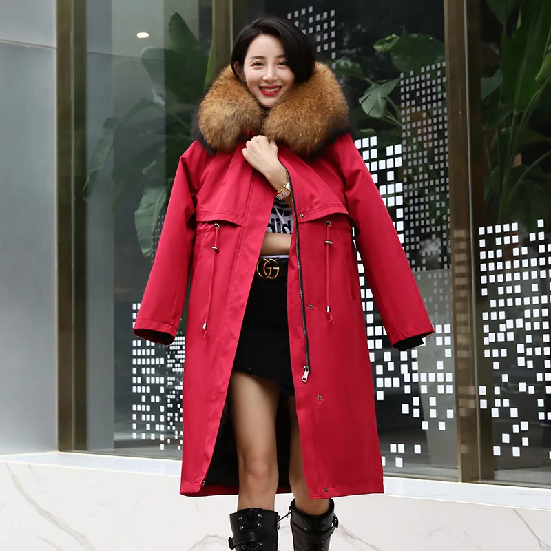 

Women's 2020 Winter Parkas Raccoon Liner Parka Overcomes Raccoon Fur Collar Real Fur Coat Extra Long