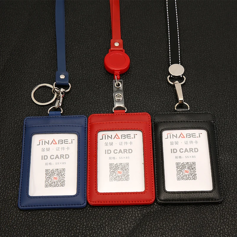 

1 Pcs Leather Work Permit Retractable Card Holder Badge Card Bus Card Holder with Lanyard for Key Neck Key Ring School Supplies