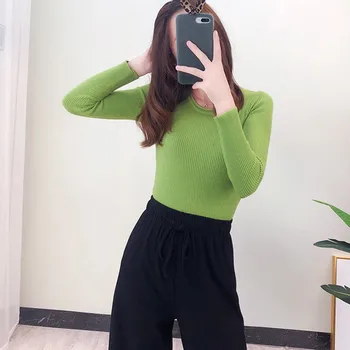 

Knitting Women Sweaters And Pullovers Solid Color Round Neck Slim Casual Tops Ladies Long Sleeve Knitted Sweaters Winter Clothes