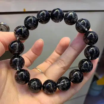 

Certificate 13mm Natural Black Rutilated Quartz Crystal For Women Men Bracelet Clear Round Beads Wealthy Stone From Brazil AAAAA